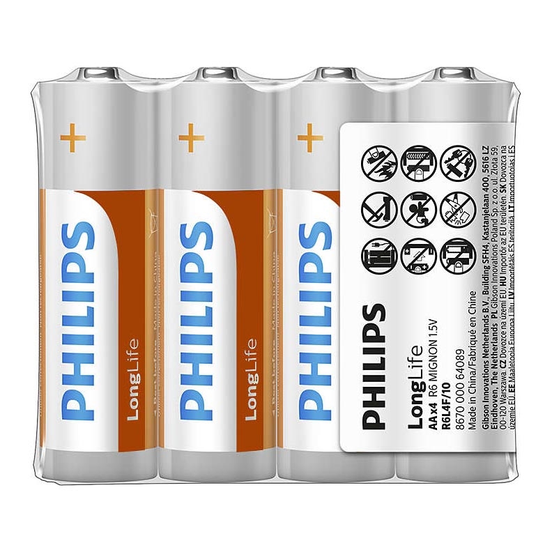 Philips R6L4F/10 - 4 stk. Zinkklorid batteri AA LONGLIFE 1,5V 900mAh