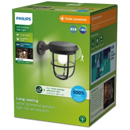 Philips - Soldrevet LED væglampe med sensor RADII LED/1,3W/3,7V 3000K IP44