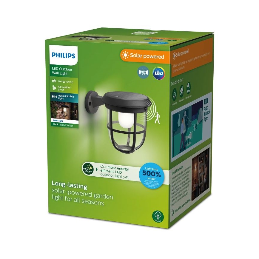 Philips - Soldrevet LED væglampe med sensor RADII LED/1,3W/3,7V 2000 mAh 3000K IP44