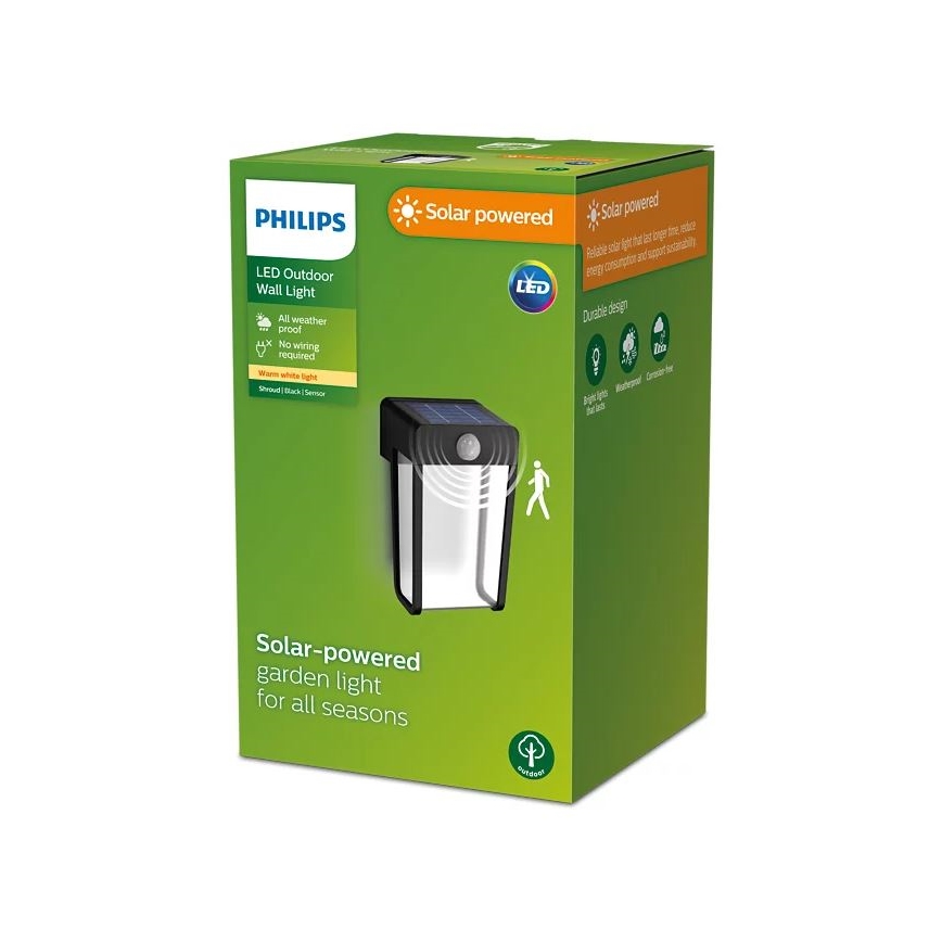 Philips - Soldrevet LED væglampe med sensor SHROUD LED/2,3W/3,7V 600 mAh IP44