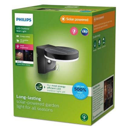 Philips - Soldrevet LED væglampe med sensor ZONAL LED/1,3W/3,7V 2500 mAh IP44