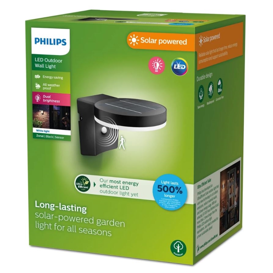 Philips - Soldrevet LED væglampe med sensor ZONAL LED/1,3W/3,7V 2500 mAh IP44