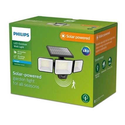 Philips - Soldrevet LED vægprojektør med sensor NYSIL 3xLED/8,7W/3,7V IP65