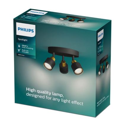 Philips - Spotlampe NIALL 3xGU10/5W/230V sort/messing
