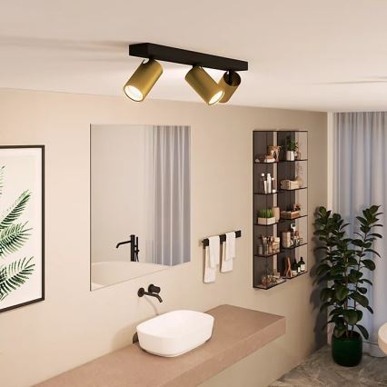 Philips - Spotlampe til badeværelse IDRIS 3xGU10/5W/230V IP44 sort/guldfarvet