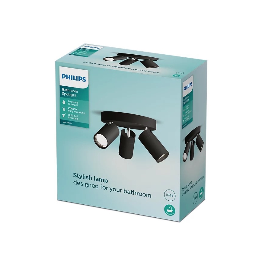 Philips - Spotlampe til badeværelse IDRIS 3xGU10/5W/230V IP44 sort