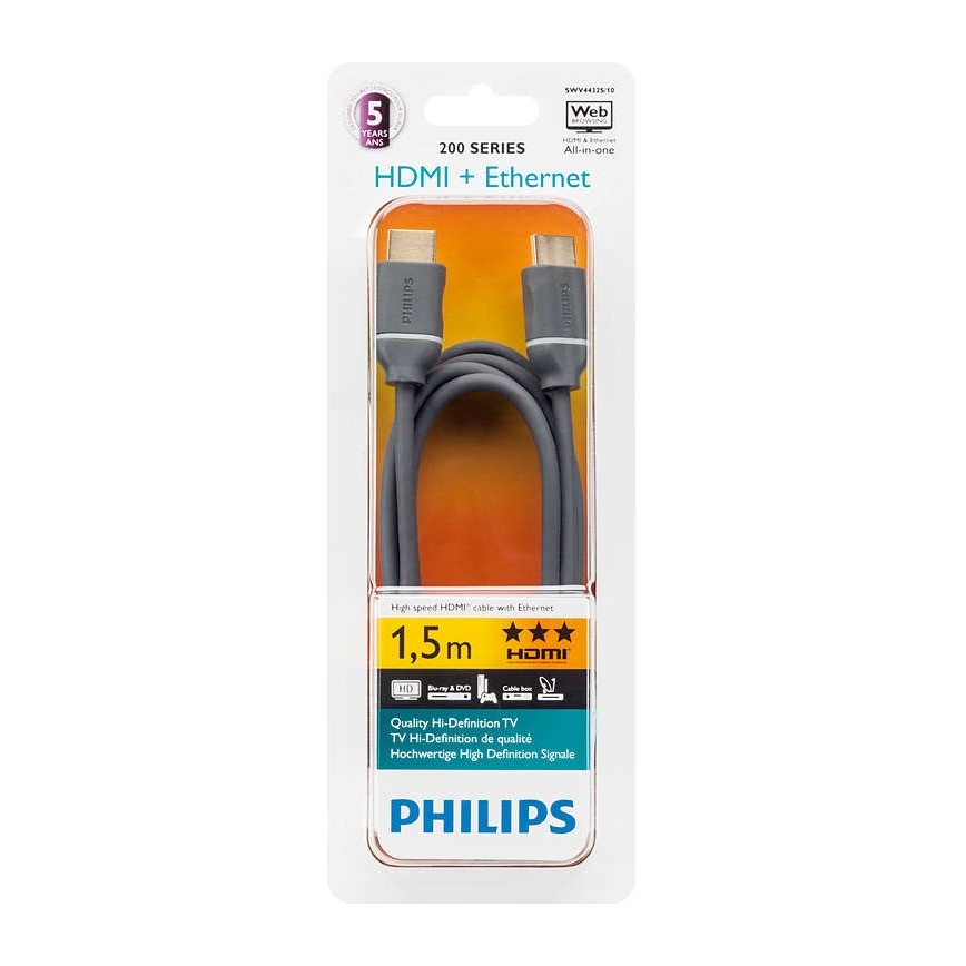 Philips SWV4432S/10 - HDMI-kabel med Ethernet, HDMI 1.4 A stik 1,5 m grå