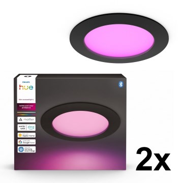 Philips - Sæt 2x LED RGBW dæmpbare badeværelsesindbygningsspots Hue SLIM LED/12W/230V 2000-6500K sort IP44