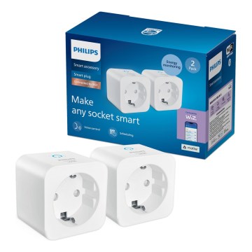 Philips - Sæt 2x smart stikdåse SCHUKO 2300W + effektmåler Wi-Fi