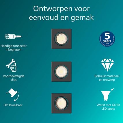 Philips - SÆT 3x indbygningsspot PERIDOT 1xGU10/7W/230V sort