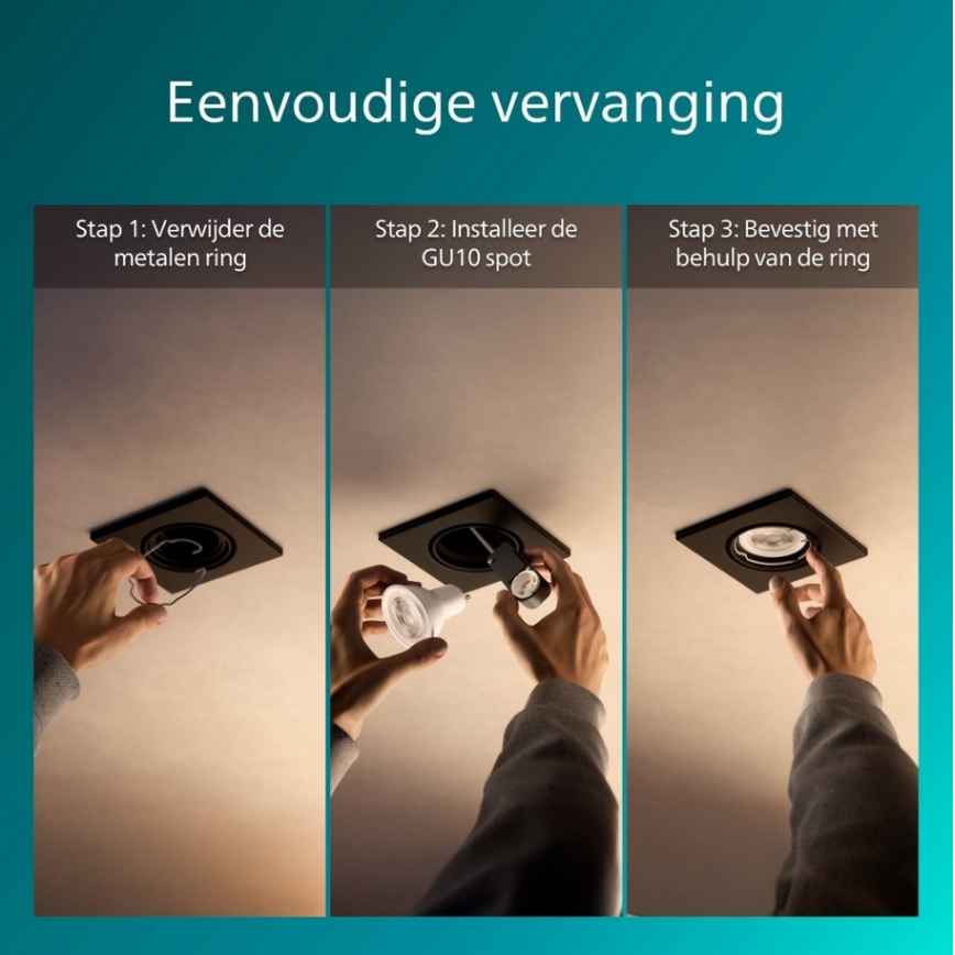 Philips - SÆT 3x indbygningsspot PERIDOT 1xGU10/7W/230V sort