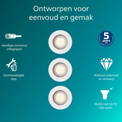 Philips - Sæt 3x indbygningsspots PERIDOT 1xGU10/7W/230V hvid