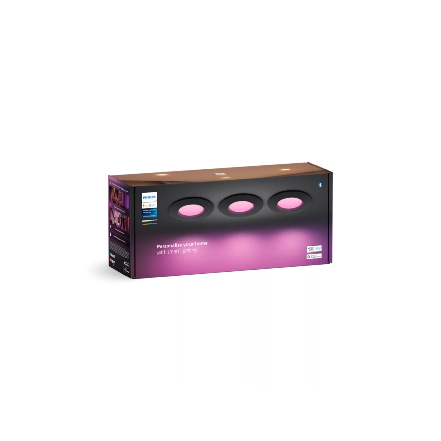 Philips - SÆT 3x LED RGBW Indbygningslampe til badeværelse dæmpbar Hue SLIM LED/8,3W/230V IP44 2000-6500K