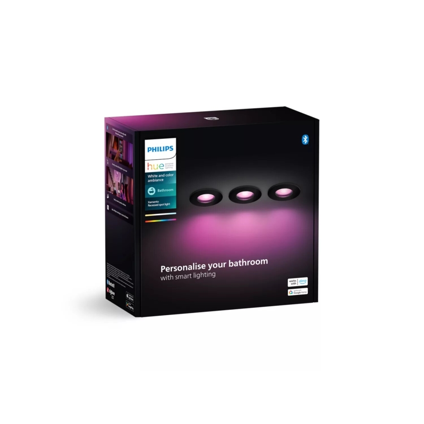 Philips - SÆT 3x LED RGBW Indbygningslampe til badeværelse dæmpbar Hue XAMENTO 1xGU10/4,2W/230V 2000-6500K IP44
