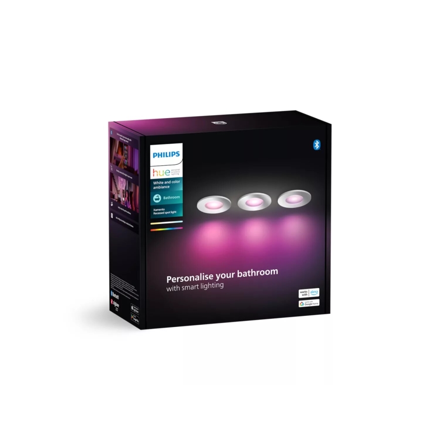Philips - SÆT 3x LED RGBW Indbygningslampe til badeværelse dæmpbar Hue XAMENTO 1xGU10/4,2W/230V IP44 2000-6500K