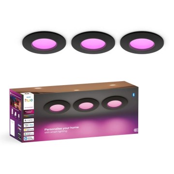 Philips - SÆT 3x LED RGBW Dæmpbart indbygningsspot til badeværelse Hue SLIM LED/8,3W/230V 1000-20000K sort P44