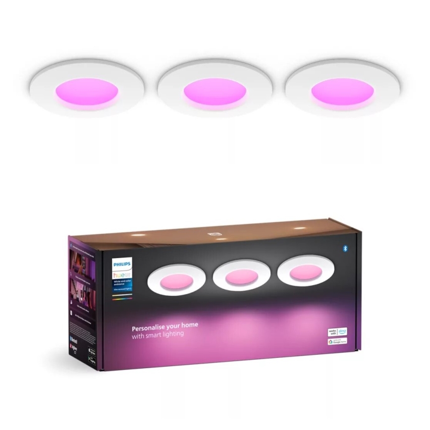 Philips - SÆT 3x LED RGBW Indbygningslampe til badeværelse dæmpbar Hue SLIM LED/8,3W/230V IP44 2000-6500K