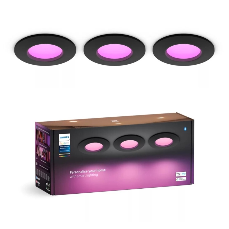 Philips - SÆT 3x LED RGBW Indbygningslampe til badeværelse dæmpbar Hue SLIM LED/8,3W/230V IP44 2000-6500K
