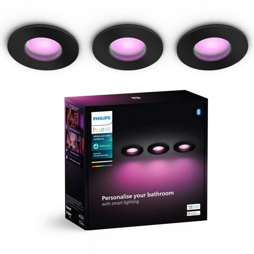 Philips - SÆT 3x LED RGBW Indbygningslampe til badeværelse dæmpbar Hue XAMENTO 1xGU10/4,2W/230V 2000-6500K IP44