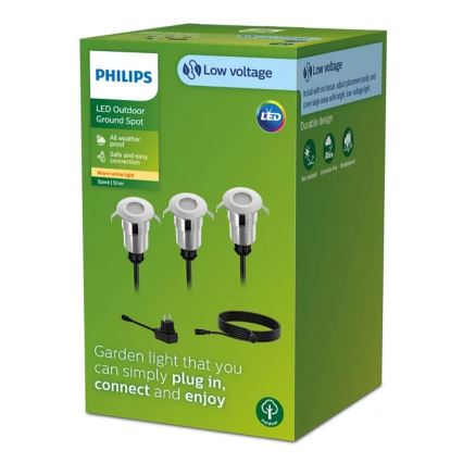 Philips - SÆT 3x Udendørs LED indbygningslampe SPORE LED/1W/24/230V IP67