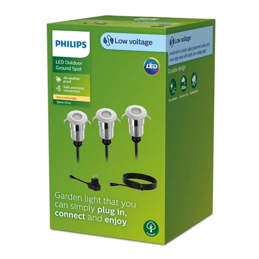Philips - SÆT 3x Udendørs LED indbygningslampe SPORE LED/1W/24/230V IP67