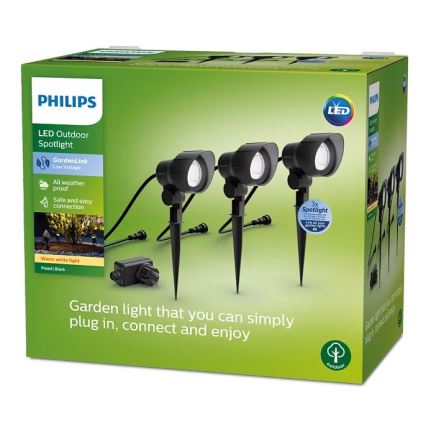 Philips -SÆT 3x Udendørs LED spotlampe LED/6W/230V 2700K IP44