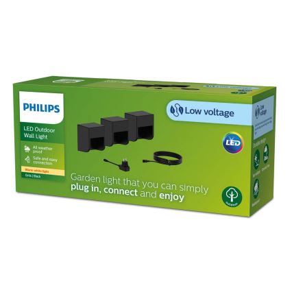 Philips - SÆT 3x Udendørs LED væglampe GRITS LED/1,5W/24/230V IP44