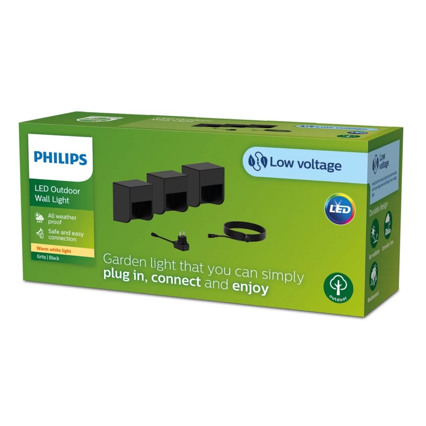 Philips - SÆT 3x Udendørs LED væglampe GRITS LED/1,5W/24/230V IP44