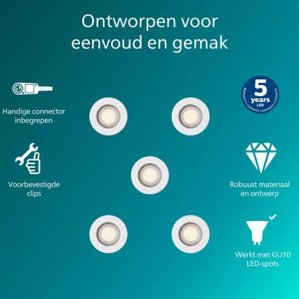 Philips - Sæt 5x indbygningsspot PERIDOT 1xGU10/7W/230V hvid