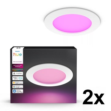 Philips - Sæt med 2x LED RGBW-dæmpbare badeværelsesindbygningsspots Hue SLIM LED/12W/230V 2000-6500K hvid IP44