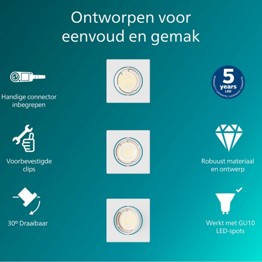 Philips - Sæt med 3 indbygningsspots PERIDOT 1xGU10/7W/230V hvid
