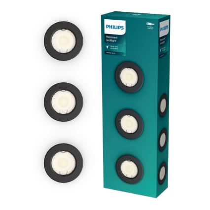 Philips - Sæt med 3 indbygningsspots PERIDOT 1xGU10/7W/230V, sort