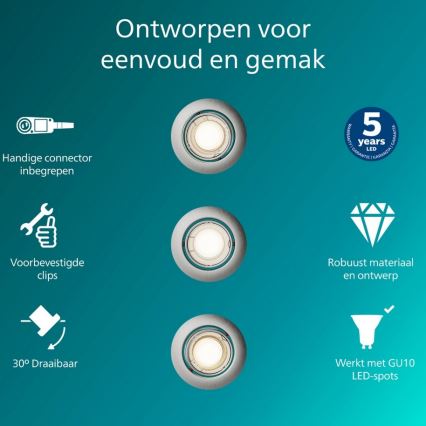 Philips - sæt med 3 indbygningsspots PERIDOT 1xGU10/7W/230V sølv