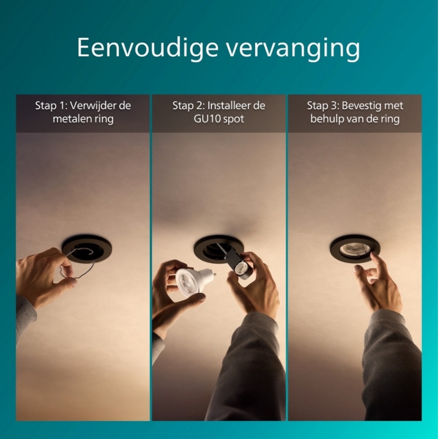 Philips - Sæt med 5 indbygningsspots PERIDOT 1xGU10/7W/230V, sort