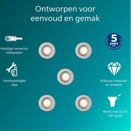 Philips - Sæt med 5 indbygningsspots PERIDOT 1xGU10/7W/230V sølv