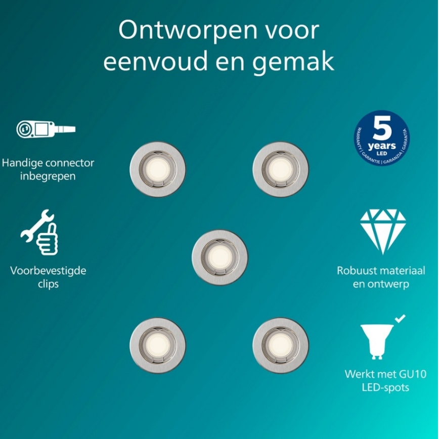 Philips - Sæt med 5 indbygningsspots PERIDOT 1xGU10/7W/230V sølv