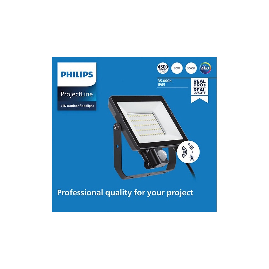Philips - Udendørs LED projektør med sensor PROJECTLINE LED/50W/230V IP65 3000K