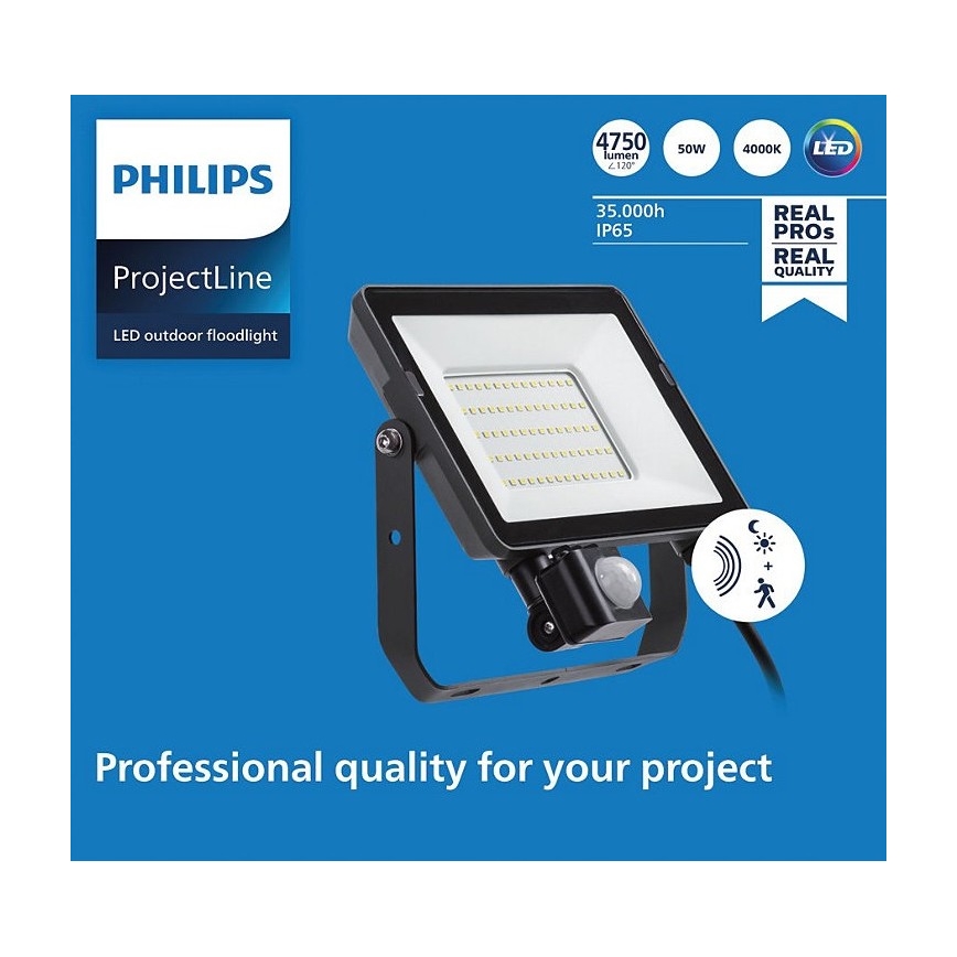 Philips - Udendørs LED projektør med sensor PROJECTLINE LED/50W/230V IP65 4000K