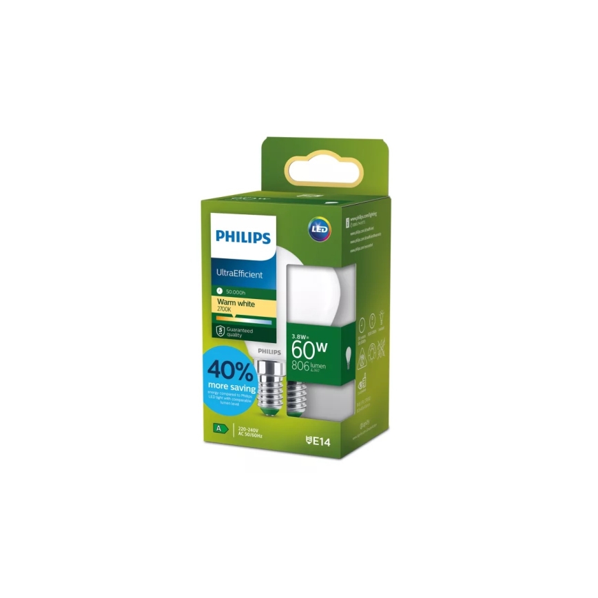 Philips ULTRAEFFICIENT LED-pære P45 E14/3,8W/230V 2700K