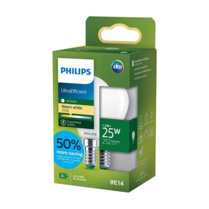Philips ULTRAEFFICIENT P45 LED-pære E14/1,2W/230V 2700K