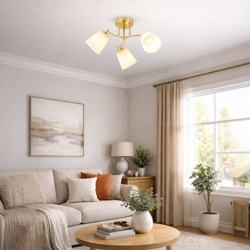 Plafond PAFOS 3xE27/15W/230V guldfarvet
