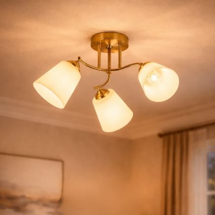 Plafond PAFOS 3xE27/15W/230V guldfarvet