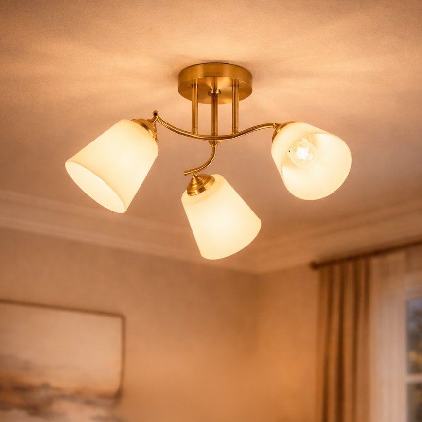 Plafond PAFOS 3xE27/15W/230V guldfarvet