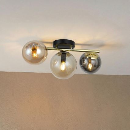 Plafondlampe AURIS 3xE14/15W/230V guld/røget sort/beige
