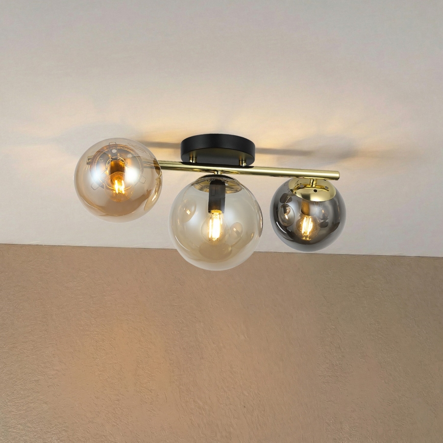 Plafondlampe AURIS 3xE14/15W/230V guld/røget sort/beige