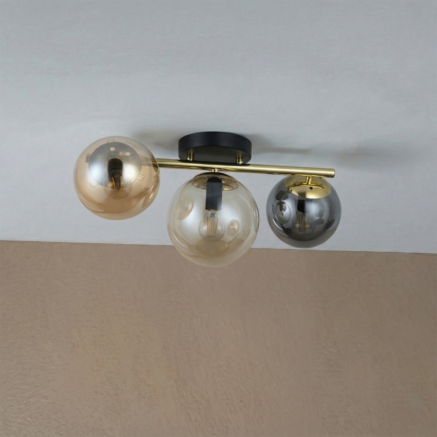Plafondlampe AURIS 3xE14/15W/230V guld/røget sort/beige