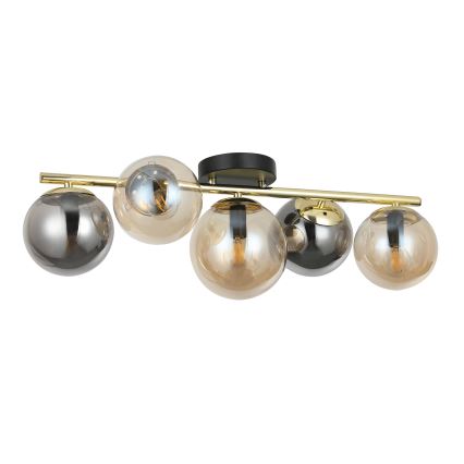 Plafondlampe AURIS 5xE14/15W/230V guldfarvet/røget sort/beige