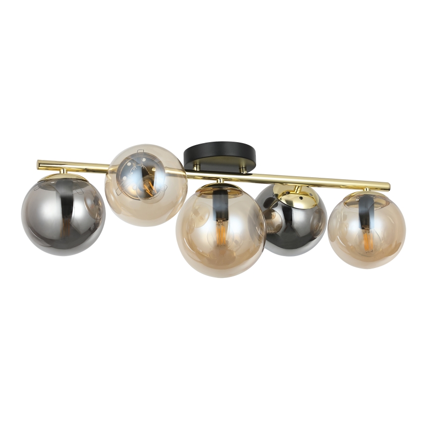 Plafondlampe AURIS 5xE14/15W/230V guldfarvet/røget sort/beige