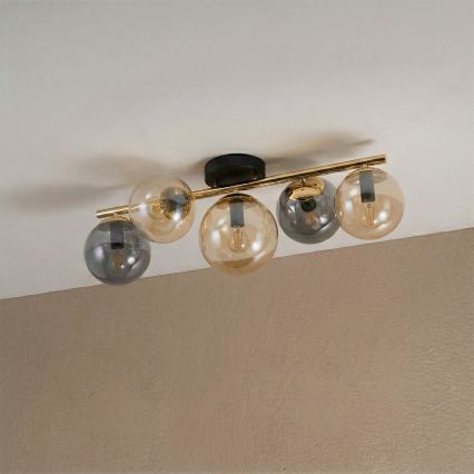 Plafondlampe AURIS 5xE14/15W/230V guldfarvet/røget sort/beige