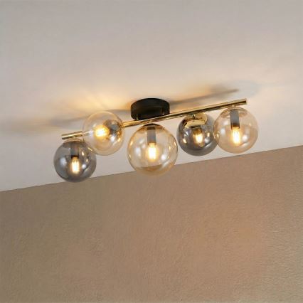 Plafondlampe AURIS 5xE14/15W/230V guldfarvet/røget sort/beige